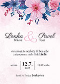 Svatební oznámení s růžovými a modrými květy